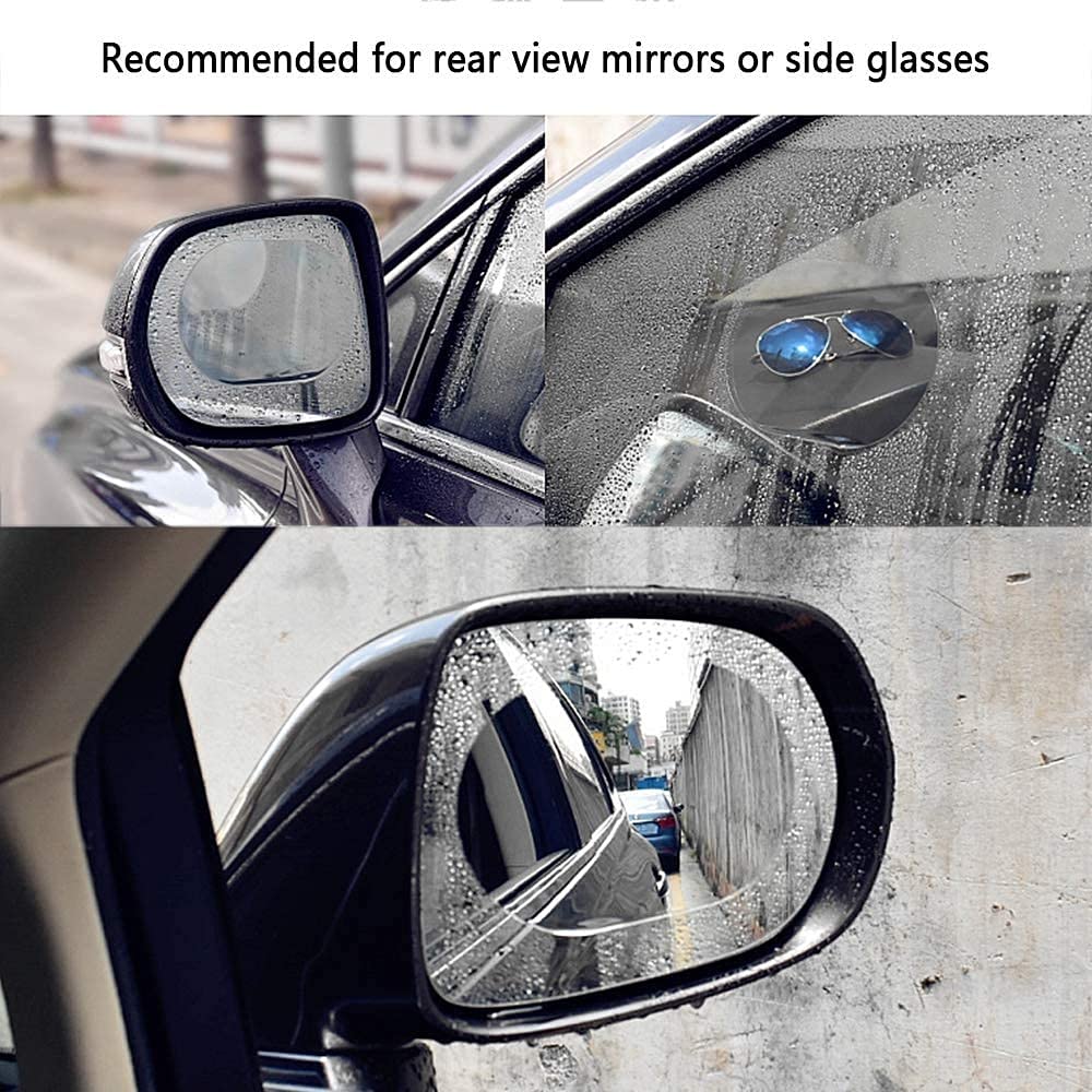 Clear anti-fog rain film applied to a car side mirror, view 3