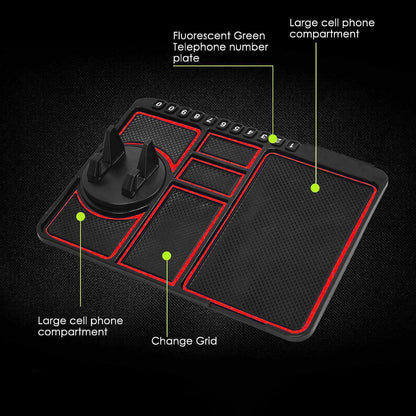 Non-slip silicone car dashboard pad holding a mobile phone upright, view 3