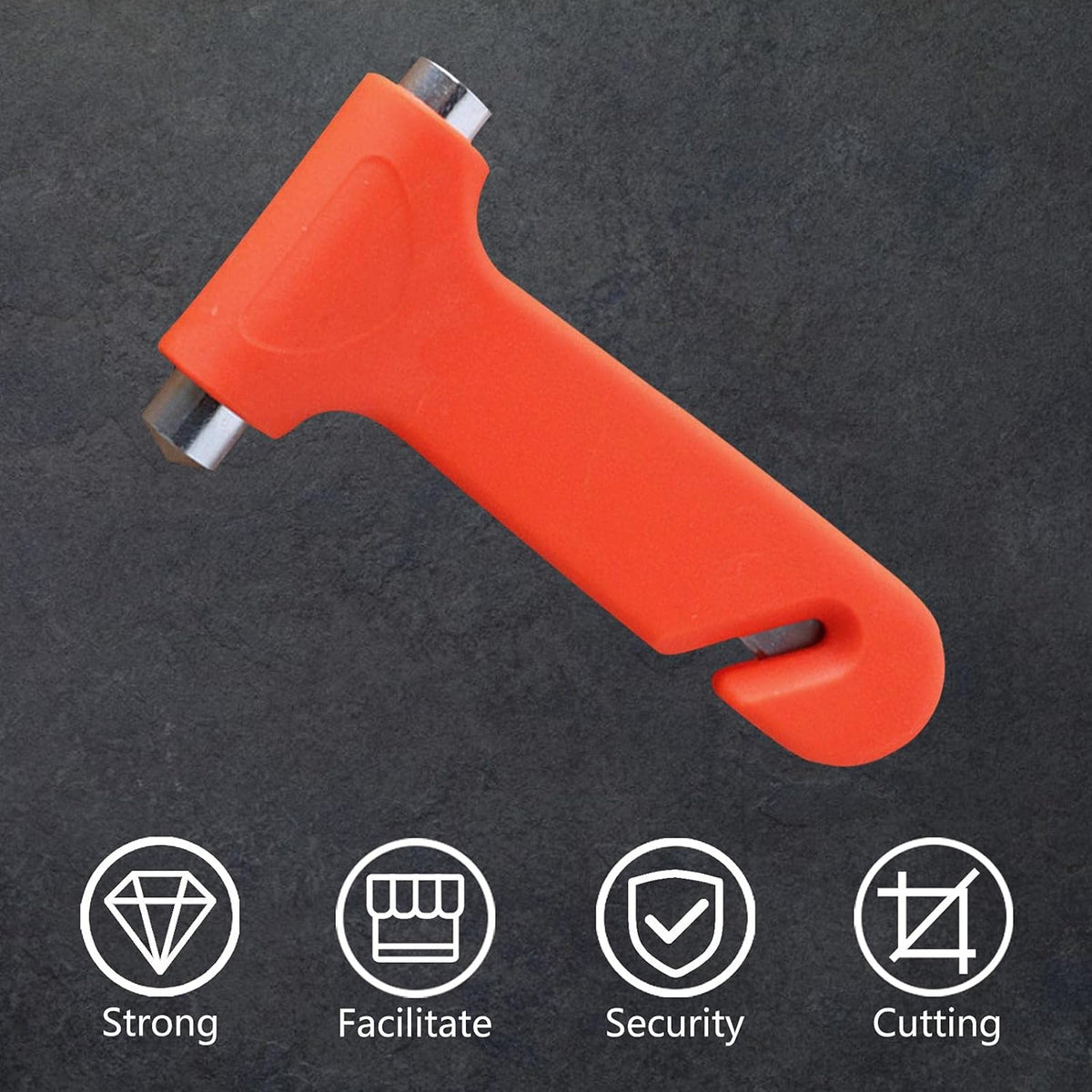 Red car safety hammer with steel heads and seat belt cutter, view 5