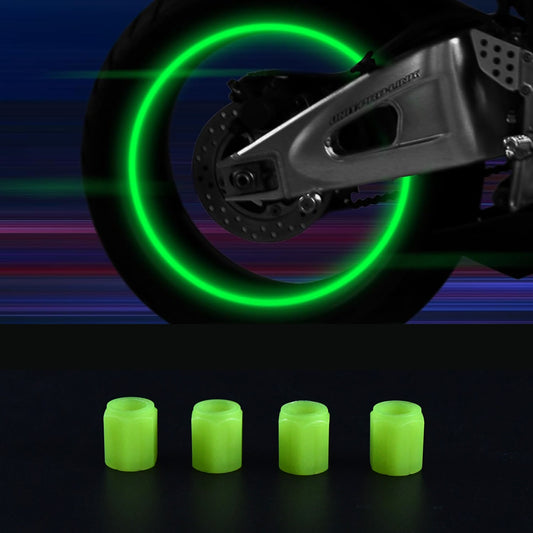 Set of four glow in the dark tyre valve caps
