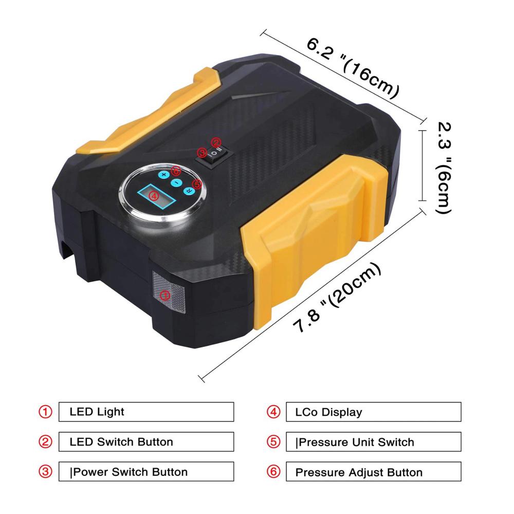 Portable 12V wheel-shaped car tyre air compressor with pressure gauge, view 3