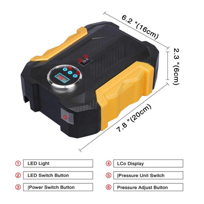 Portable 12V wheel-shaped car tyre air compressor with pressure gauge, view 3