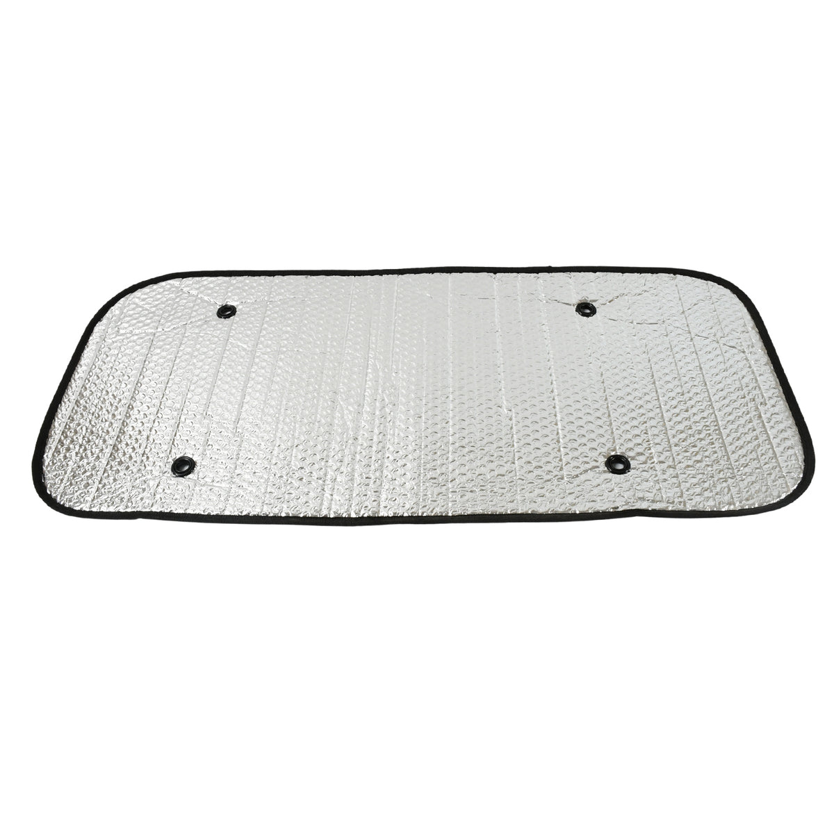 Foldable silver foil sun shade behind a car windshield, view 3