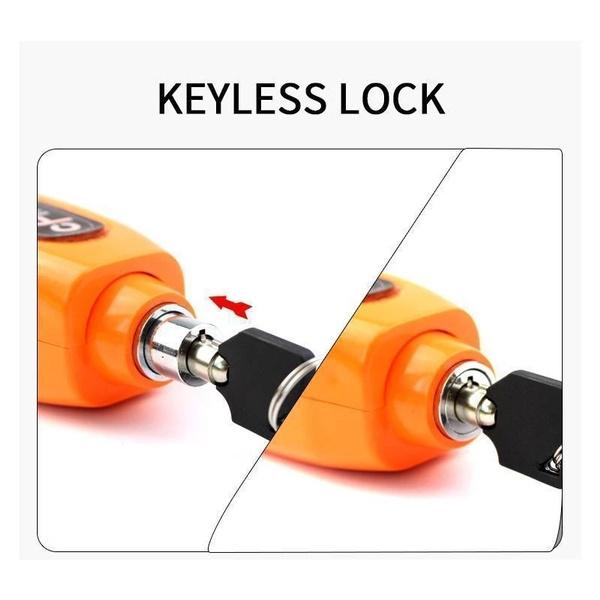 Heavy duty brake lever lock clamped on a scooter handlebar grip, view 3