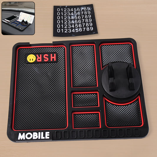 Non-slip silicone car dashboard pad holding a mobile phone upright