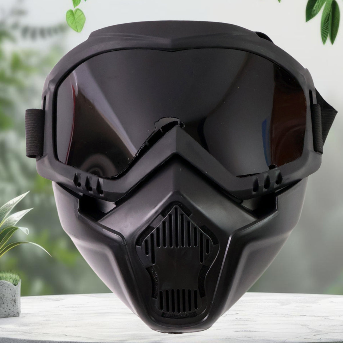 Motorcycle riding goggles with attached face mask and adjustable strap, view 5