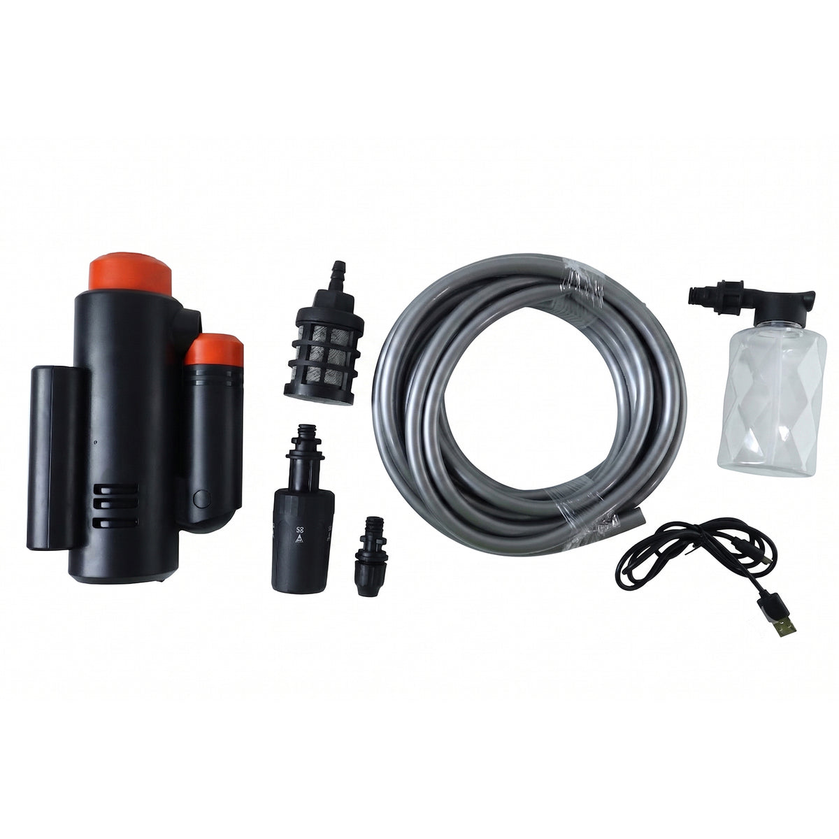 Cordless car washer kit with spray gun, foam bottle, hose and carry case, view 3
