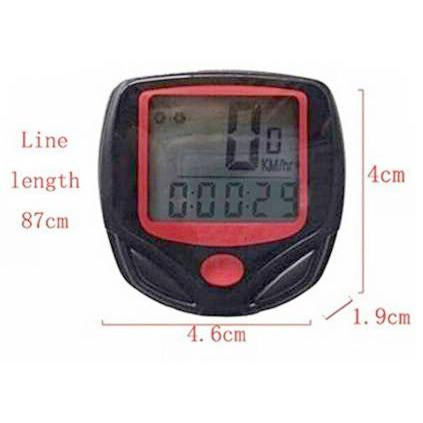 Wired bicycle computer with display, handlebar mount, sensor and spoke magnet, view 4