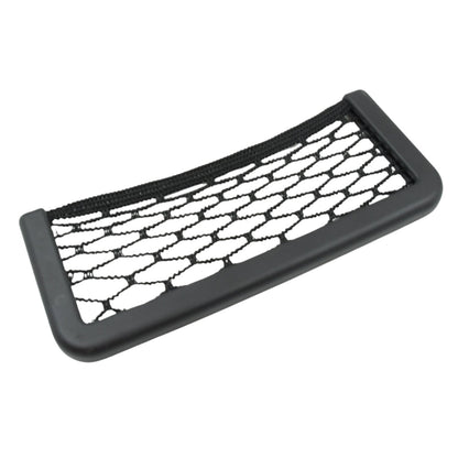 Stick-on mesh storage pocket holding a phone on a car seat side, view 6