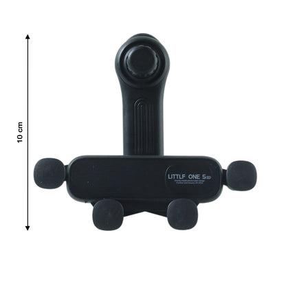 Car air vent phone holder with grip arms holding a smartphone, view 4