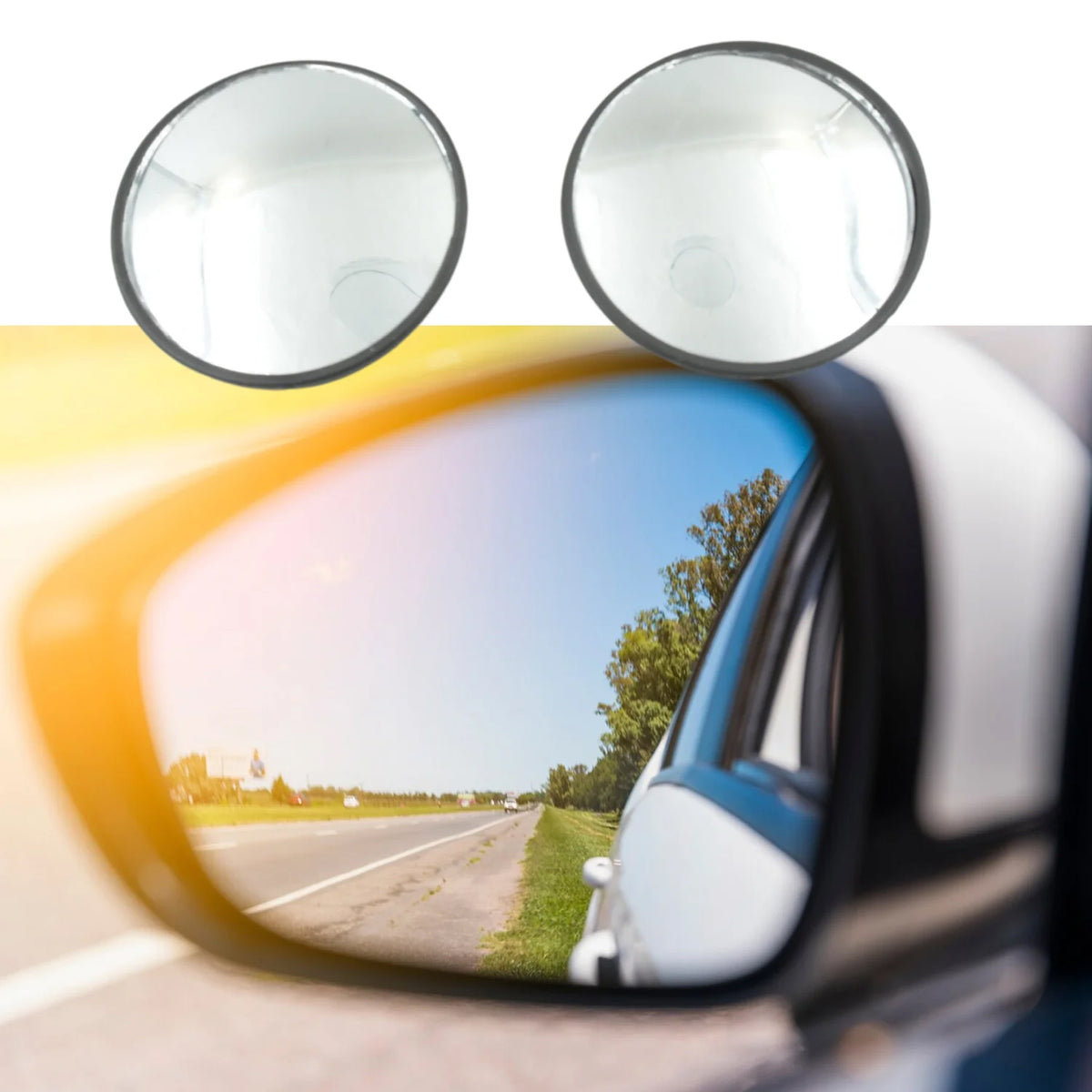 Pair of round frameless blind spot mirrors for car side mirrors, view 3