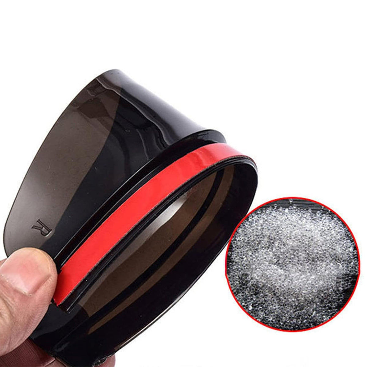 Pair of black rain guard visors fitted above car side mirrors, view 3