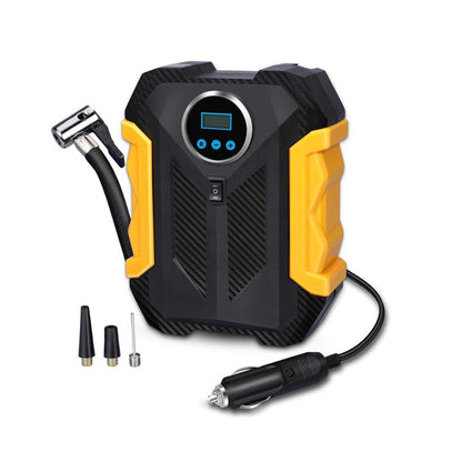 Portable 12V wheel-shaped car tyre air compressor with pressure gauge, view 4