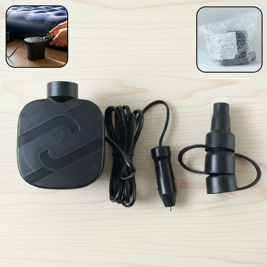 Compact electric air pump with car charging adapter and nozzles, view 2