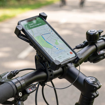 Bicycle handlebar phone holder with built-in horn, view 2